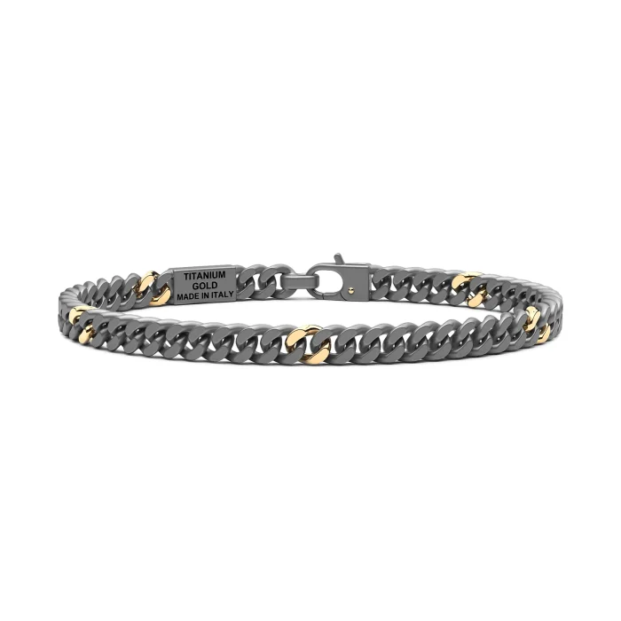 Zancan Eternity Titanium 18k Yellow Gold and Titanium Cuban Link Bracelet