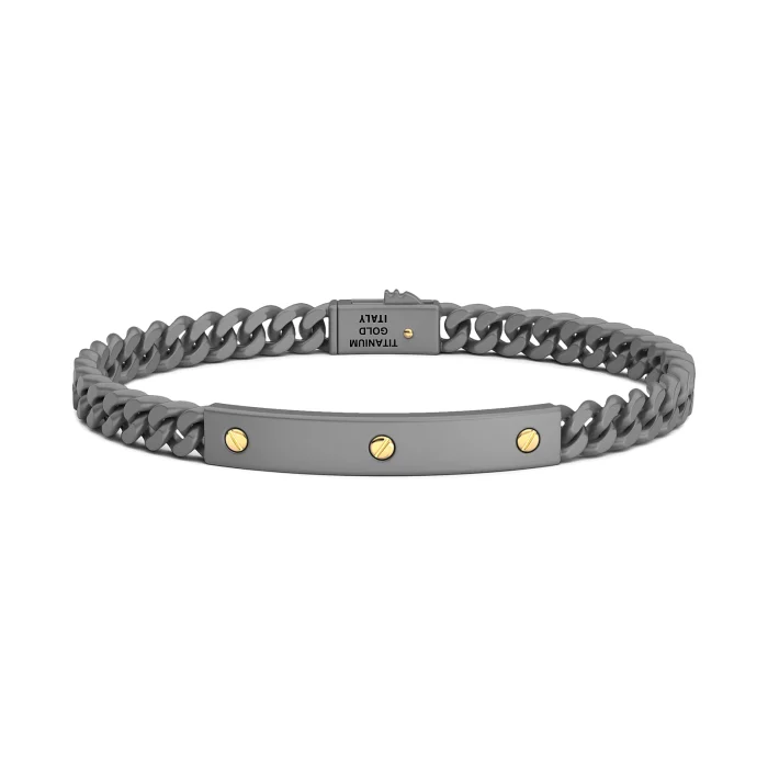 Zancan Eternity Titanium 18k Yellow Gold and Titanium Cuban Link Bracelet