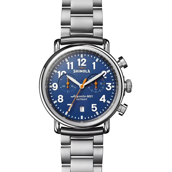 Shinola Runwell Chronograph 41mm Royal Blue Dial Stainless Steel Bracelet