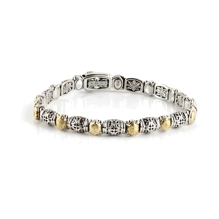 Konstantino Hermione Sterling Silver and 18k Yellow Gold Etched Bracelet
