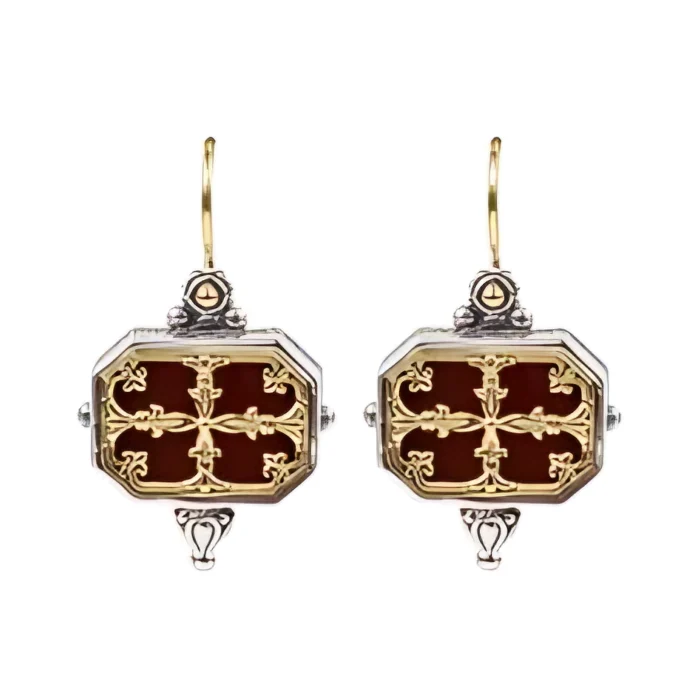 Konstantino Sterling Silver and 18k Yellow Gold Carnelian Earrings