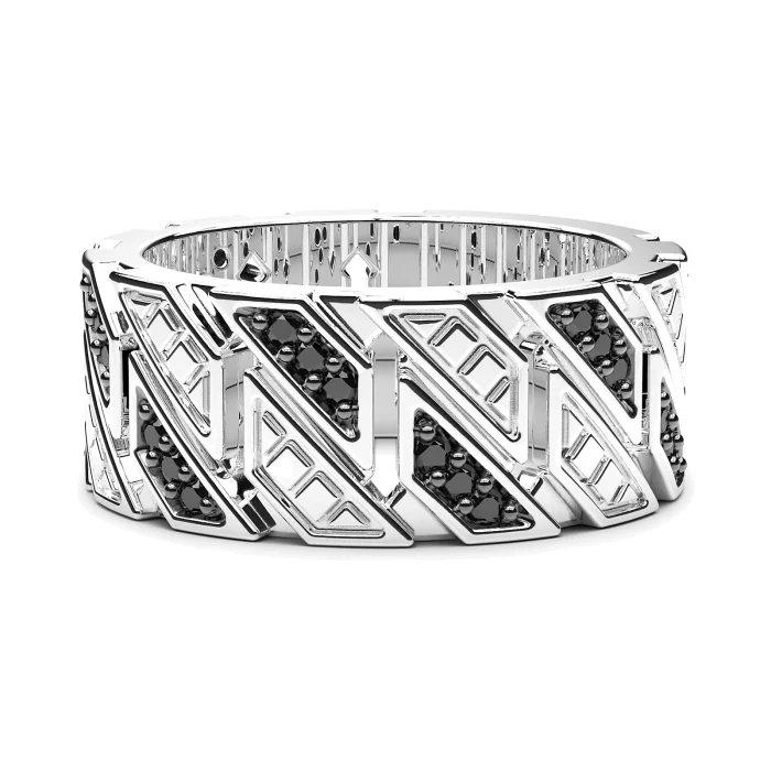 Zancan Cosmopolitan Luxury Sterling Silver Black Spinel Band Ring