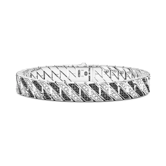 Zancan Cosmopolitan Luxury Sterling Silver Black Spinel Curb Link Bracelet