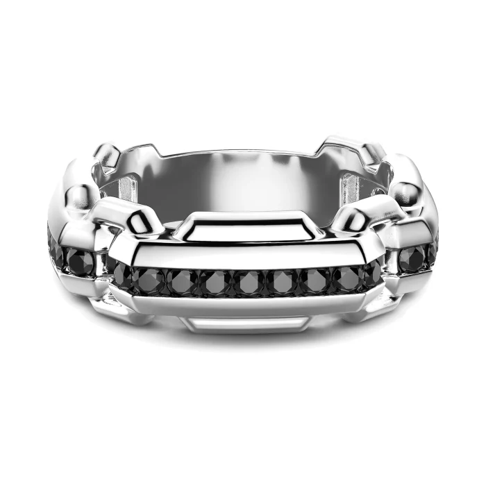 Zancan Cosmopolitan Luxury Sterling Silver Black Spinel Band Ring