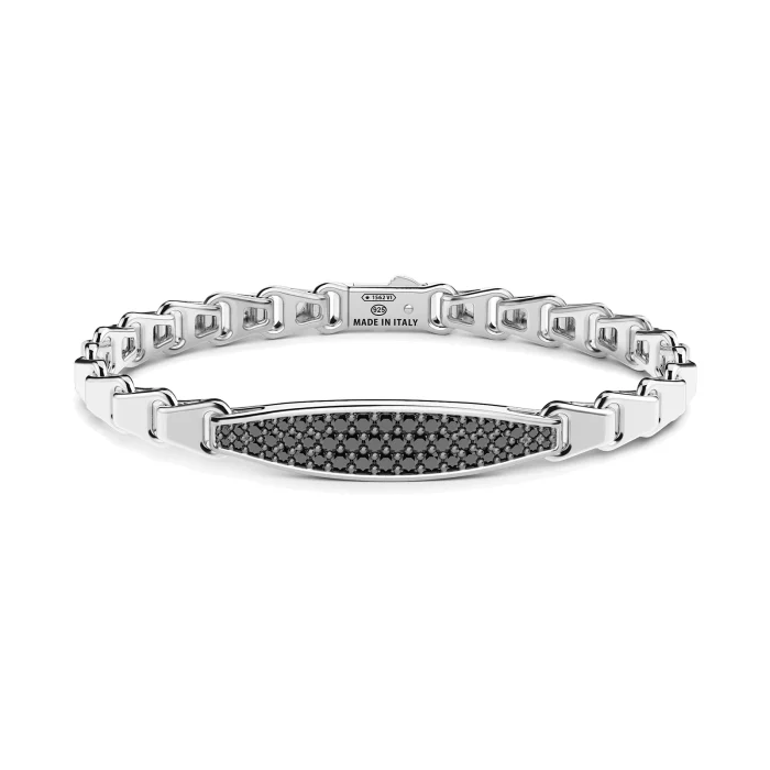 Zancan Cosmopolitan Luxury Sterling Silver Black Spinel Tag Bracelet