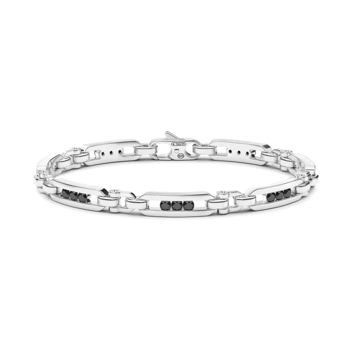 Zancan Cosmopolitan Luxury Sterling Silver Black Spinel Oval Link Bracelet
