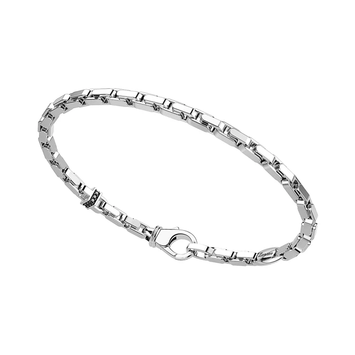 Zancan Sterling Silver Black Spinel Venetian Link Bracelet