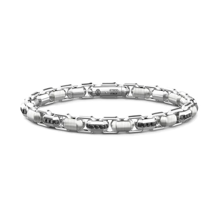 Zancan Cosmopolitan Luxury Sterling Silver Black Spinel Link Bracelet