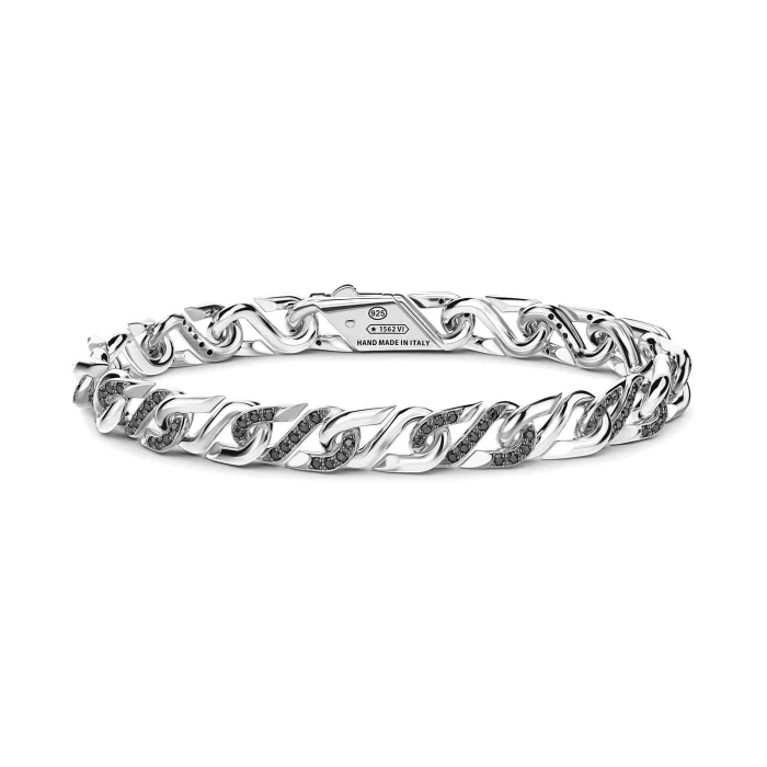 Zancan Cosmopolitan Luxury Sterling Silver Black Spinel Link Bracelet