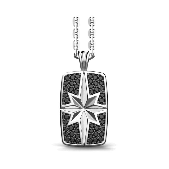 Zancan Cosmopolitan Sterling Silver Black Spinel Tag Necklace