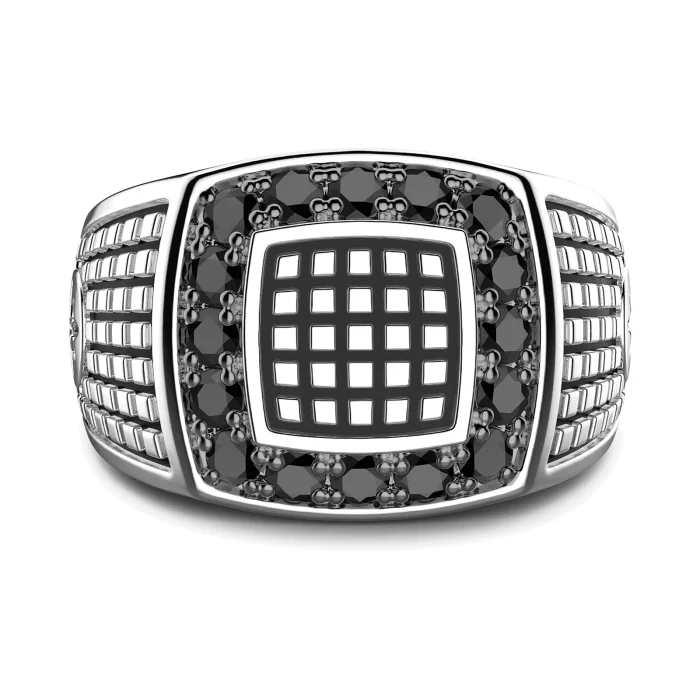 Zancan Sterling Silver Black Spinel Signet Ring