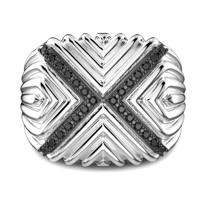 Zancan Sterling Silver Black Spinel Signet Ring