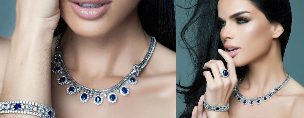Sapphire and diamond necklaces, bracelet and ring