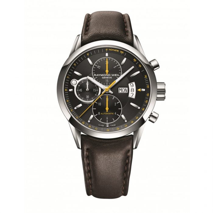 Freelancer Steel on Leather Strap Black Dial Automatic Chronograph