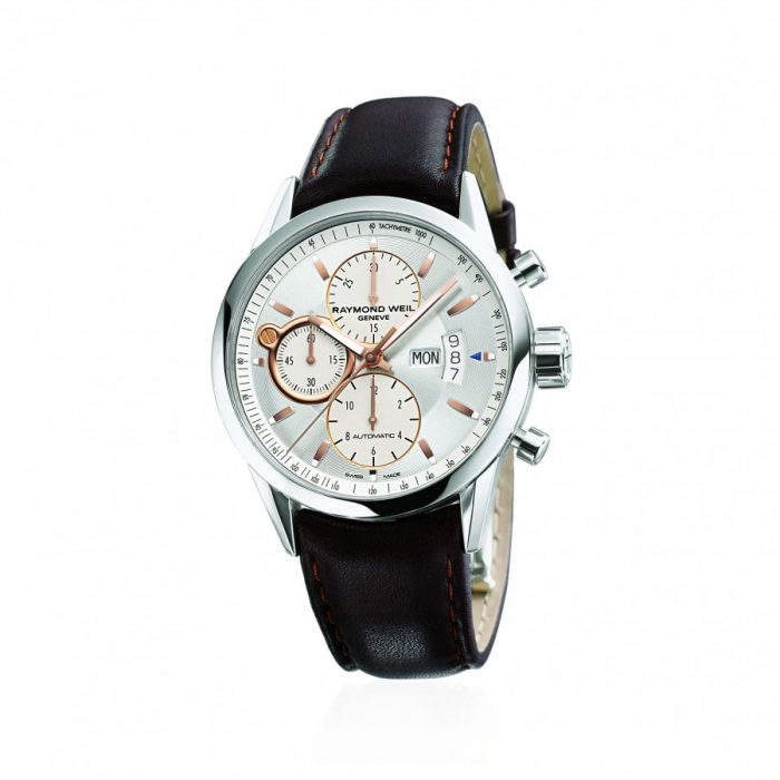 Freelancer Steel on Leather Strap Rose Gold Indexes and Hands Automatic Chronograph