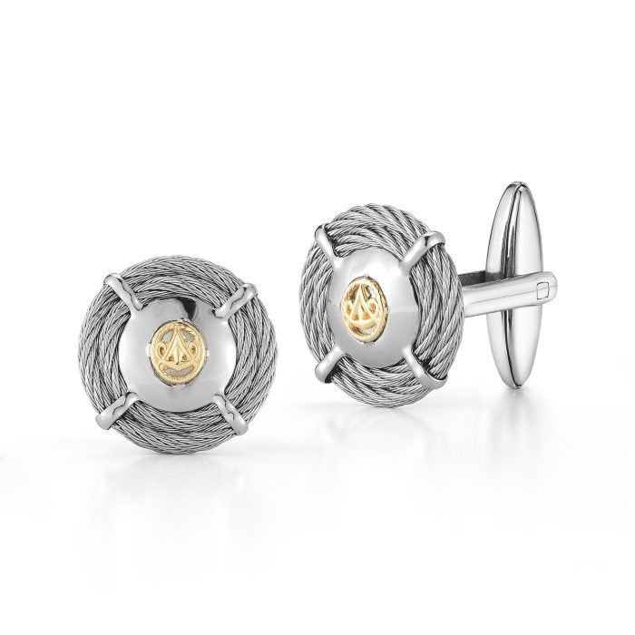 ALOR Stainless Steel and 18k Gold Cable Cufflinks