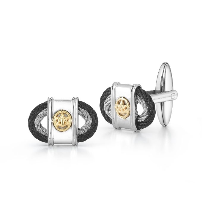 ALOR Black and Grey Stainless Steel and 18k Gold Cable Cufflinks