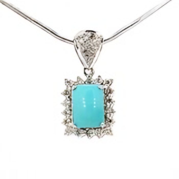 White gold 18k turquoise cushion shape with round diamond