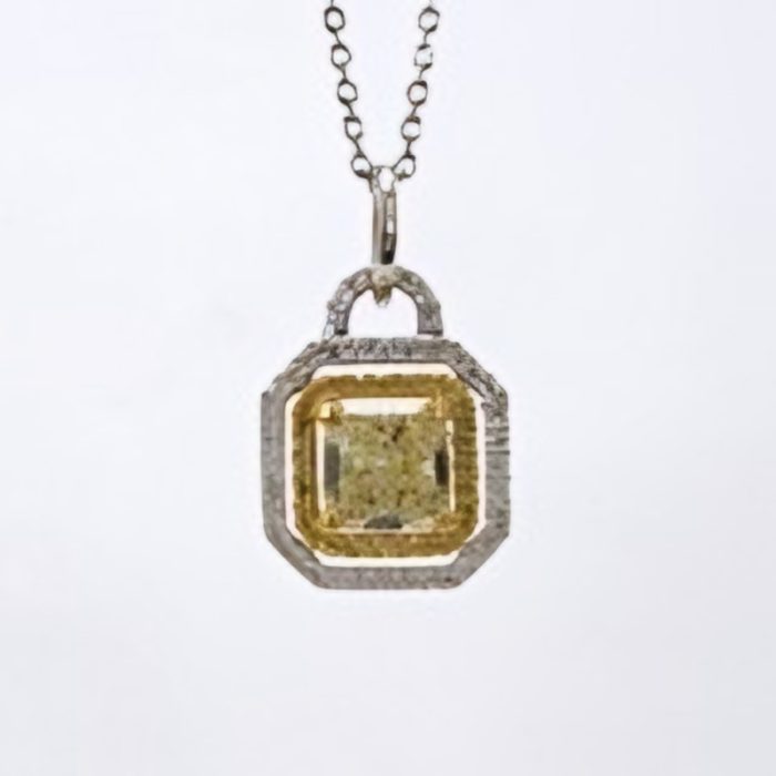White and yellow gold double halo pendant