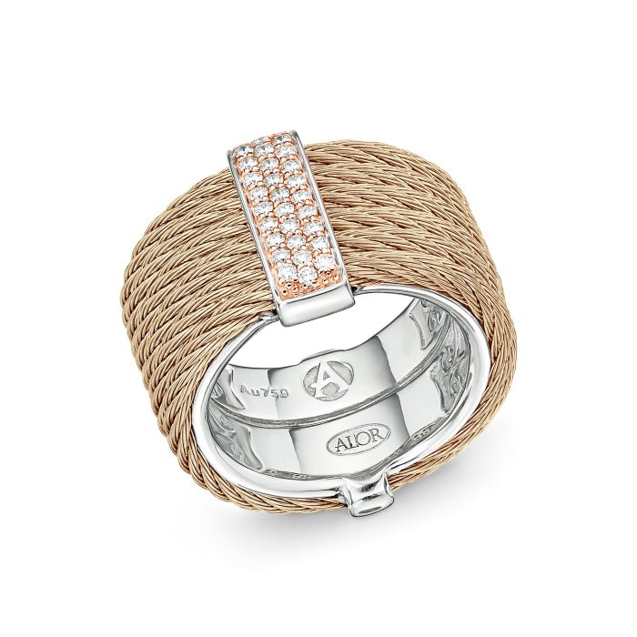 ALOR Pink Stainless Steel and 18k Rose Gold Cable Ring