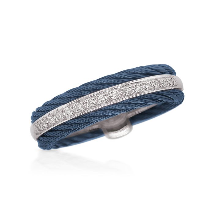 ALOR Stainless Steel and 14k White Gold Diamond Eternity Ring in Blueberry