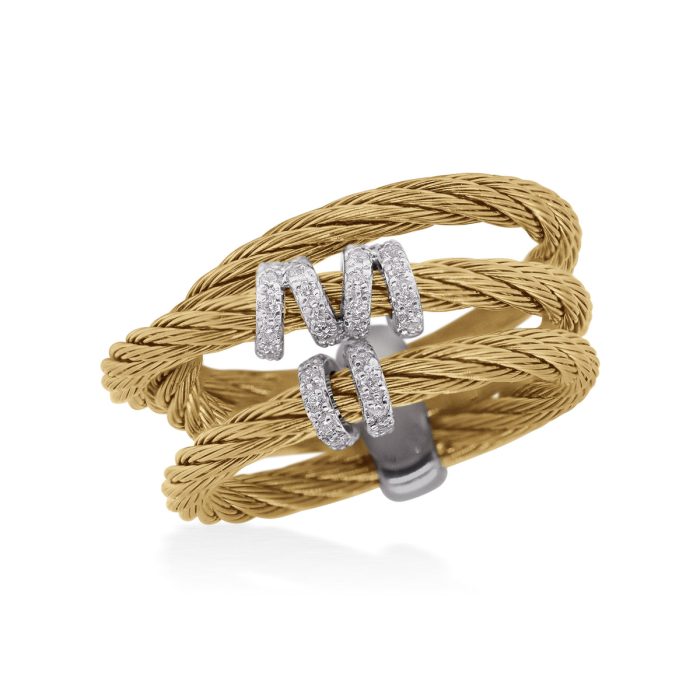 ALOR Stainless Steel and 14k White Gold Diamond Multi Halo Band Ring in Yellow