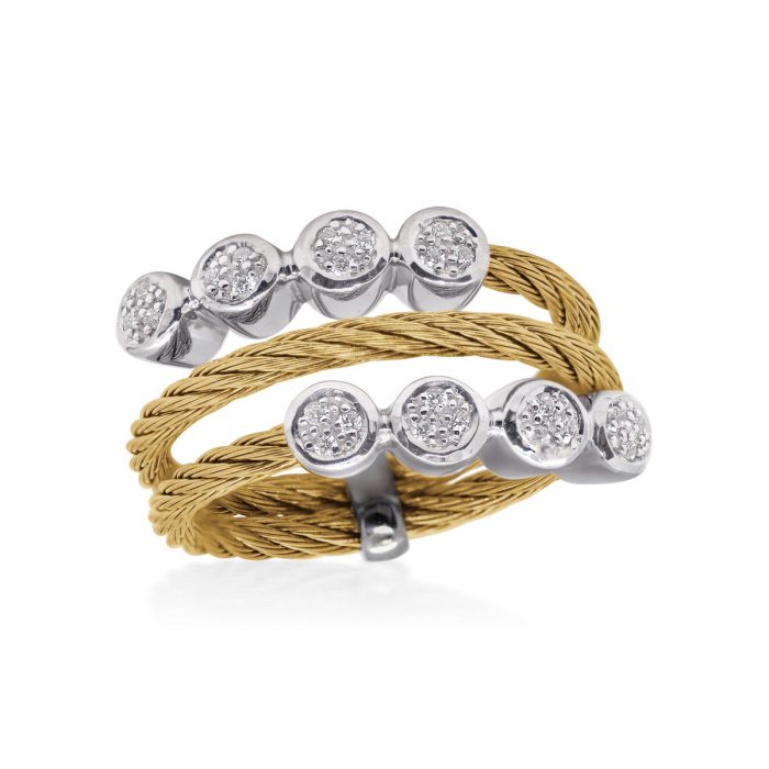 ALOR Stainless Steel and 14k White Gold Diamond Shift Ring in Yellow