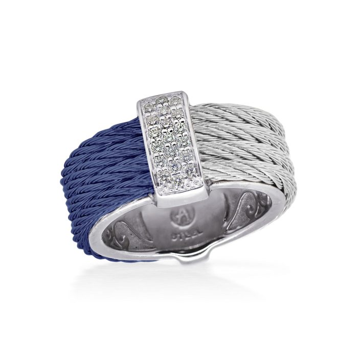 ALOR Signature Stainless Steel and 18k White Gold Diamond Blueberry and Grey Band Ring