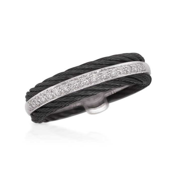 ALOR Stainless Steel and 18k White Gold Diamond Eternity Ring in Black