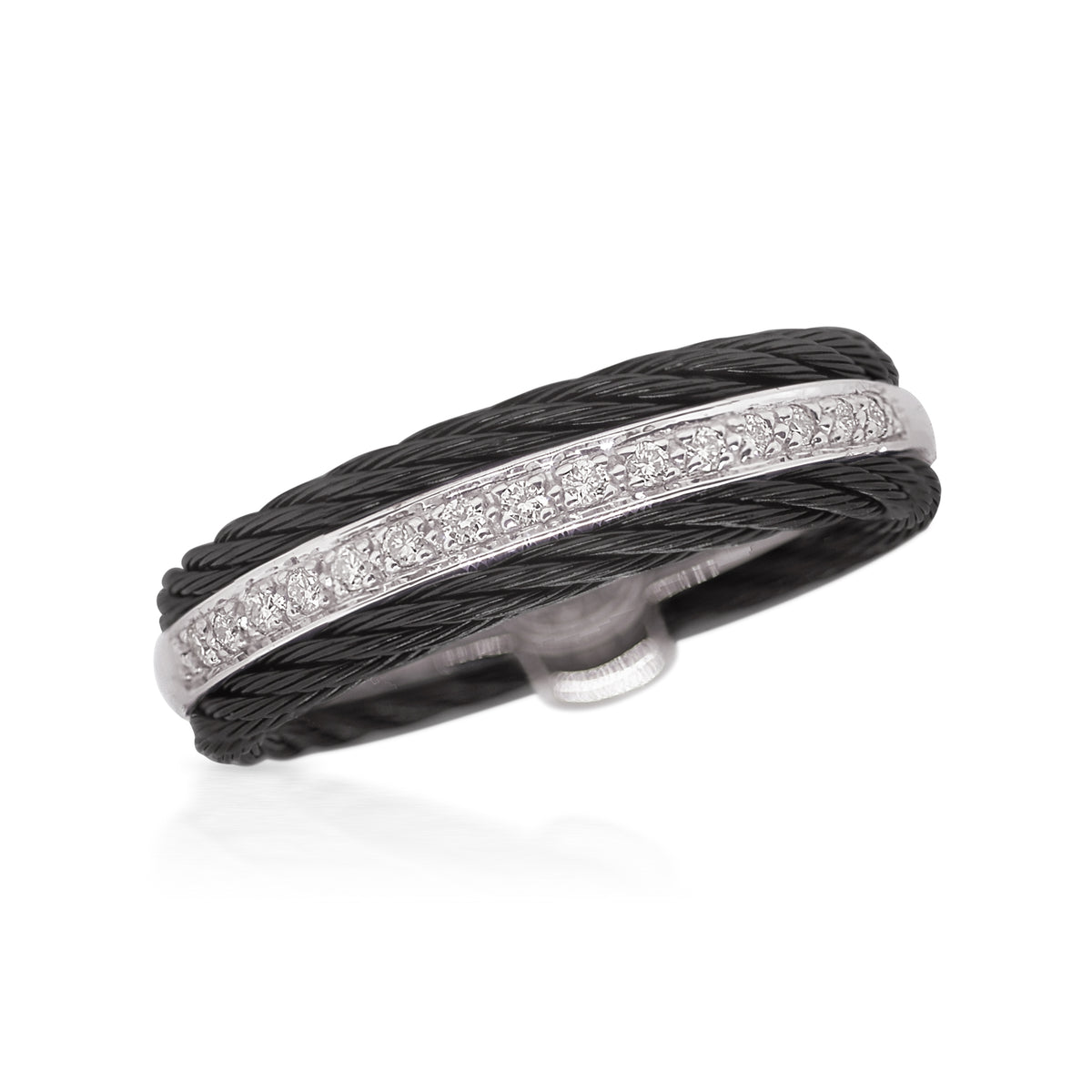 ALOR Stainless Steel and 18k White Gold Diamond Eternity Ring in Black