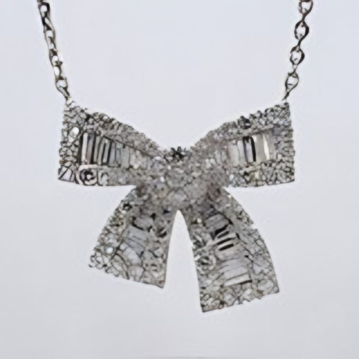 White gold 14k diamond bow-tie pendant total diamond weight 1.80ct mix shape stationary in chain