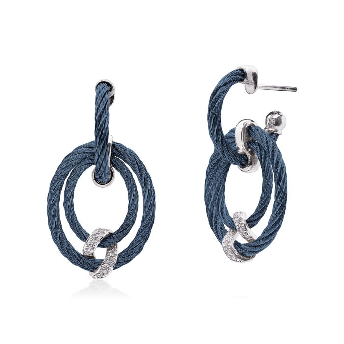 ALOR Stainless Steel and 14k White Gold Diamond Wrap Halo Drop Earrings in Blueberry
