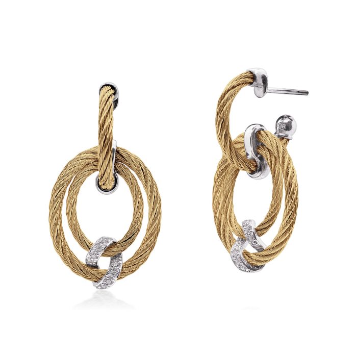 ALOR Stainless Steel and 14k White Gold Diamond Wrap Halo Drop Earrings in Yellow