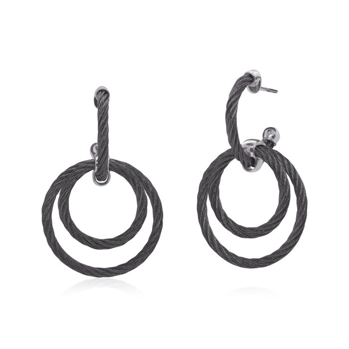 ALOR Black Stainless Steel Petite Triple Drop Hoop Earrings