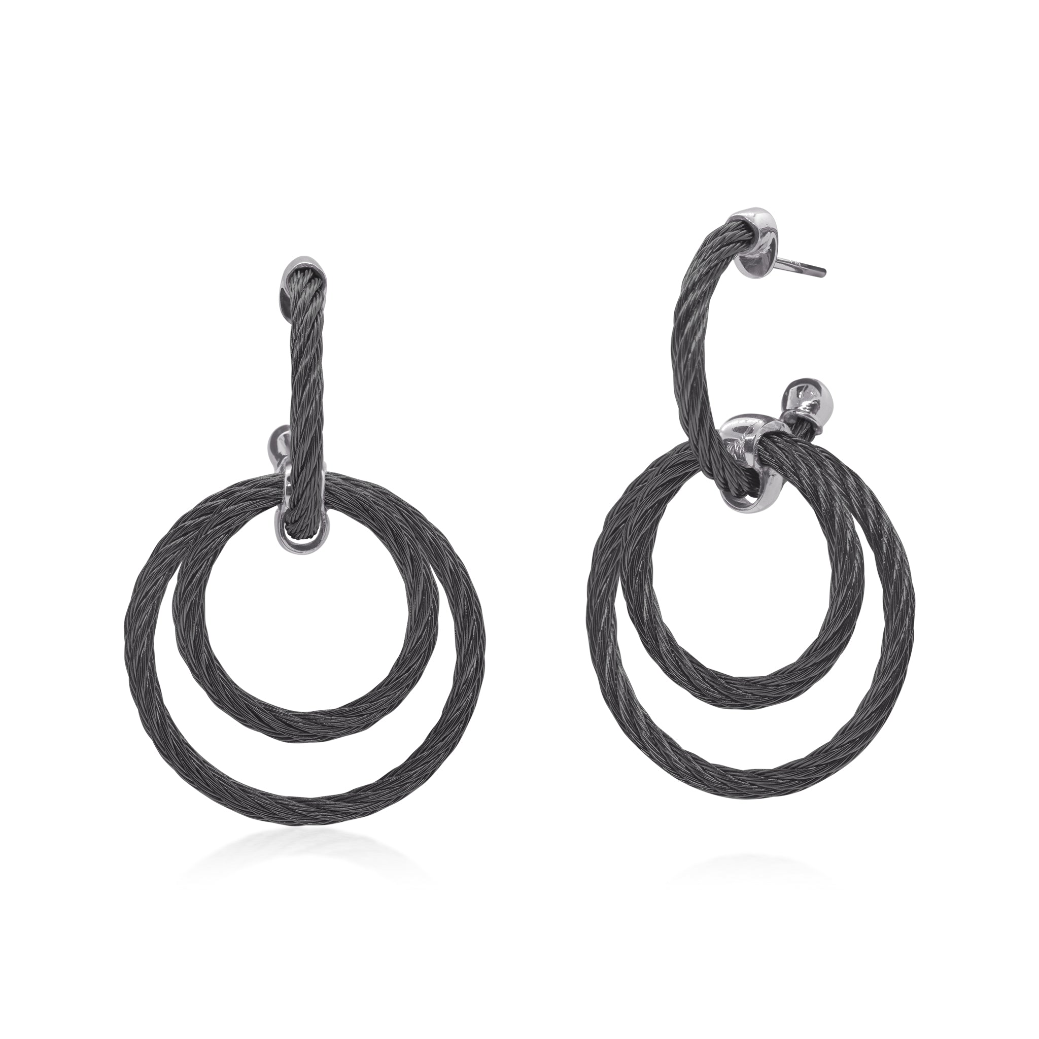 ALOR Black Stainless Steel Petite Triple Drop Hoop Earrings