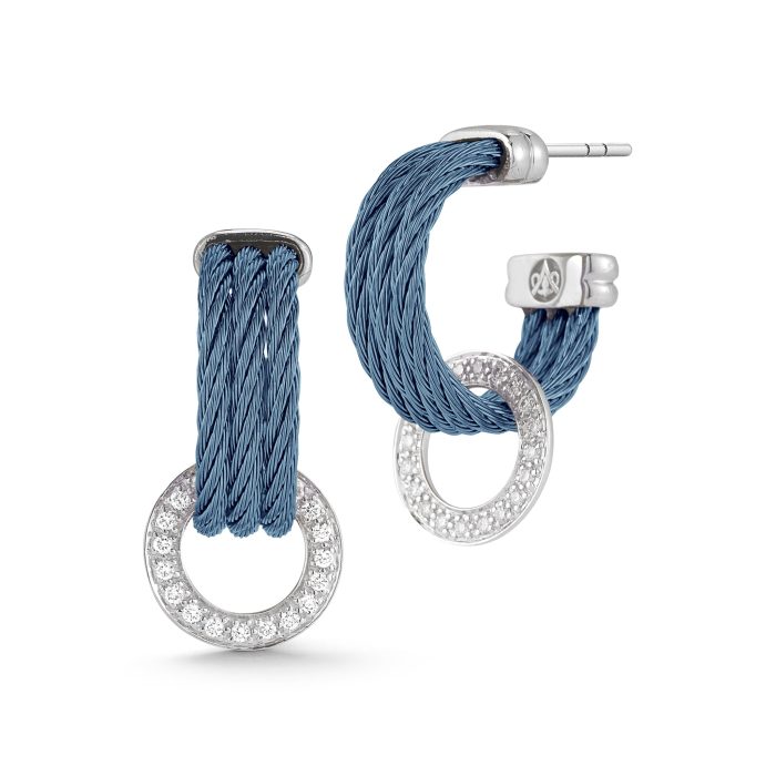 ALOR Stainless Steel and 18k White Gold Diamond Convertible Hoop Earrings