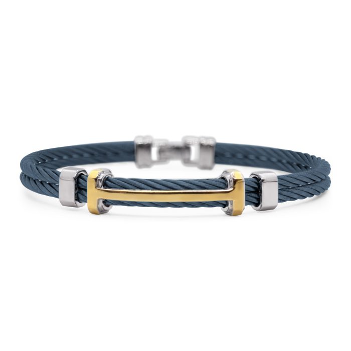 ALOR Men's Blueberry Stainless Steel and Yellow Gold Multi Bar Bracelet