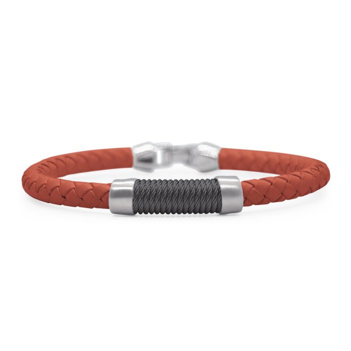 ALOR Men's Stainless Steel and Black and Red Leather Twisted Cable Bracelet