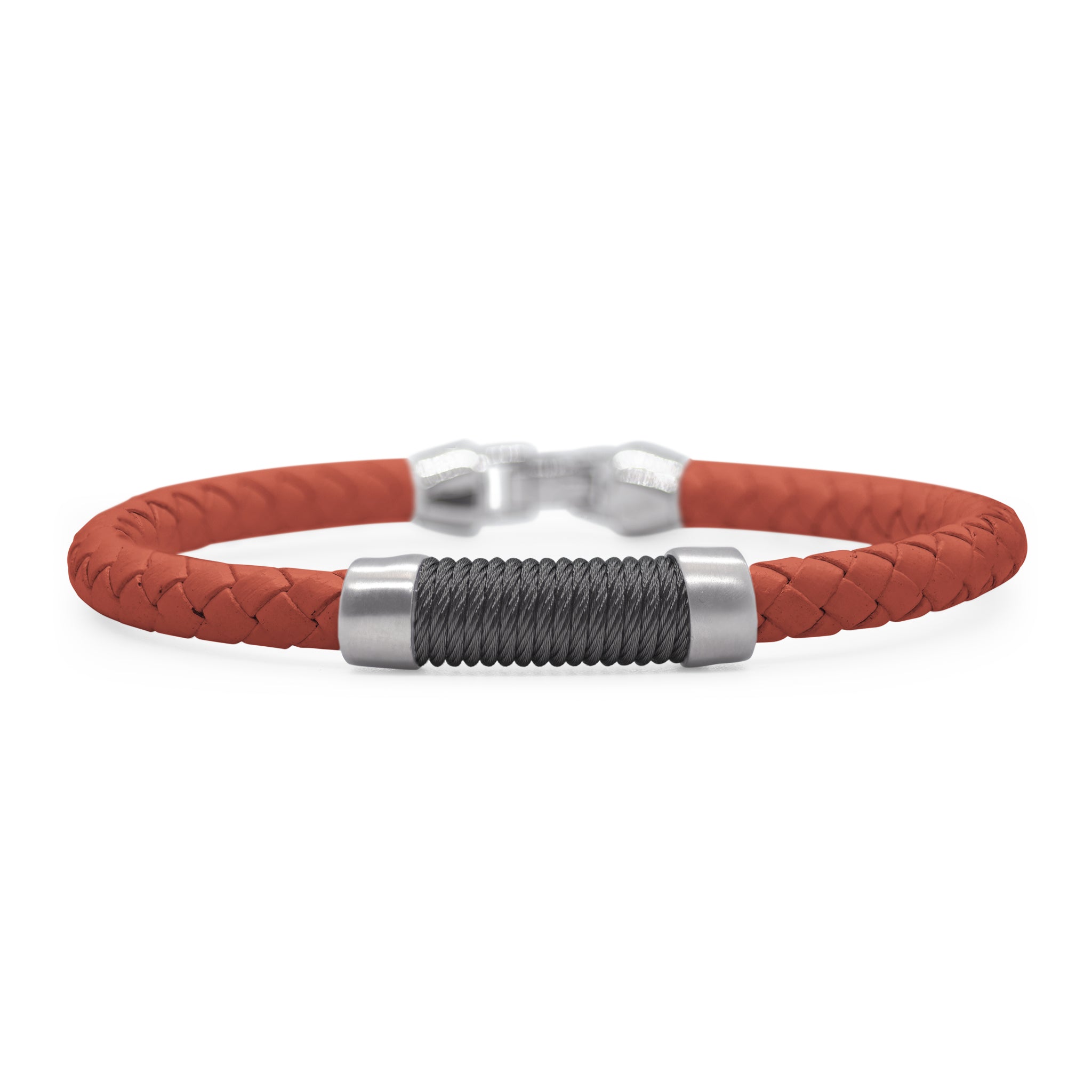 ALOR Men's Stainless Steel and Black and Red Leather Twisted Cable Bracelet