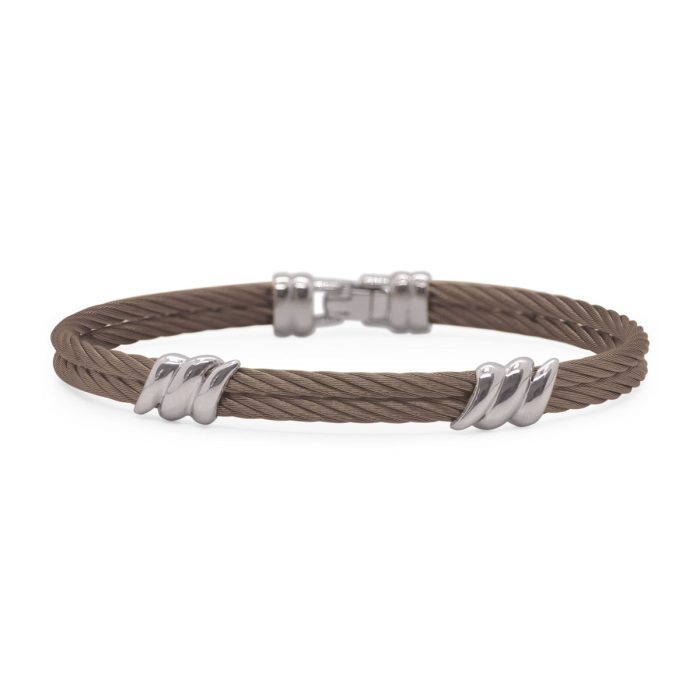 ALOR Men's Stainless Steel Brown Cable 2-Row Bracelet