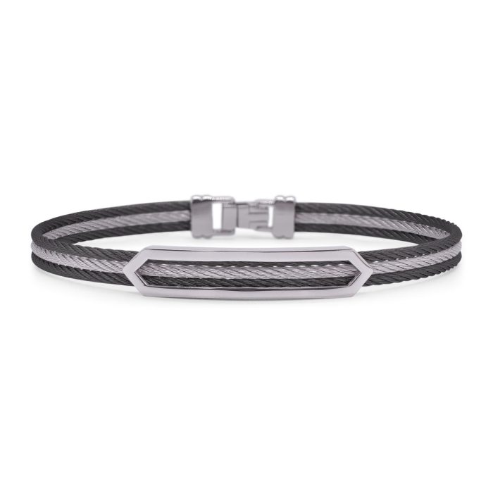 ALOR Men's Open ID Arrow Stainless Steel Grey and Black Cable Bracelet