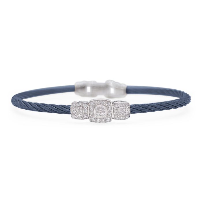 ALOR Stainless Steel and White Gold Diamond Triple Cushion Station Bracelet in Blueberry