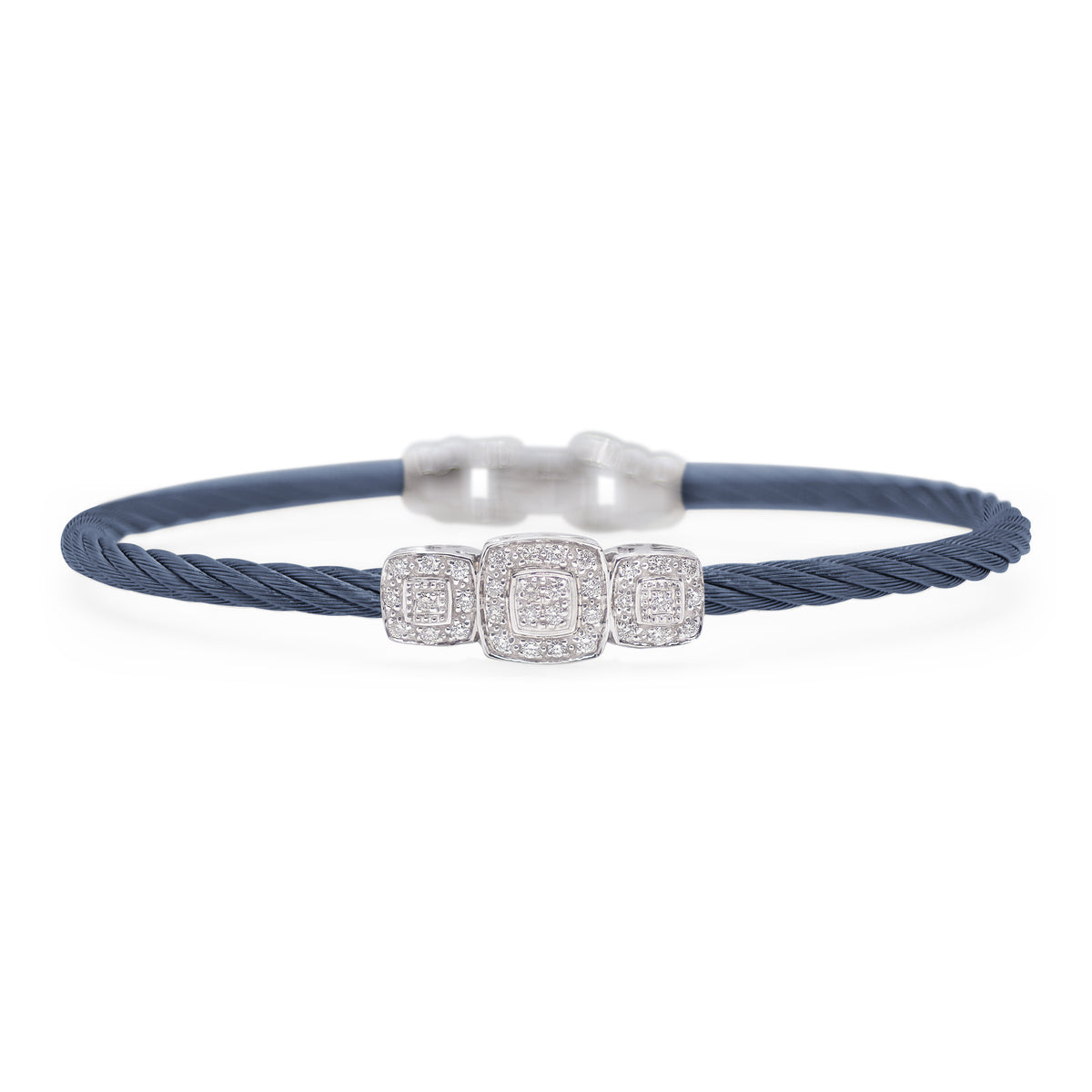 ALOR Stainless Steel and White Gold Diamond Triple Cushion Station Bracelet in Blueberry