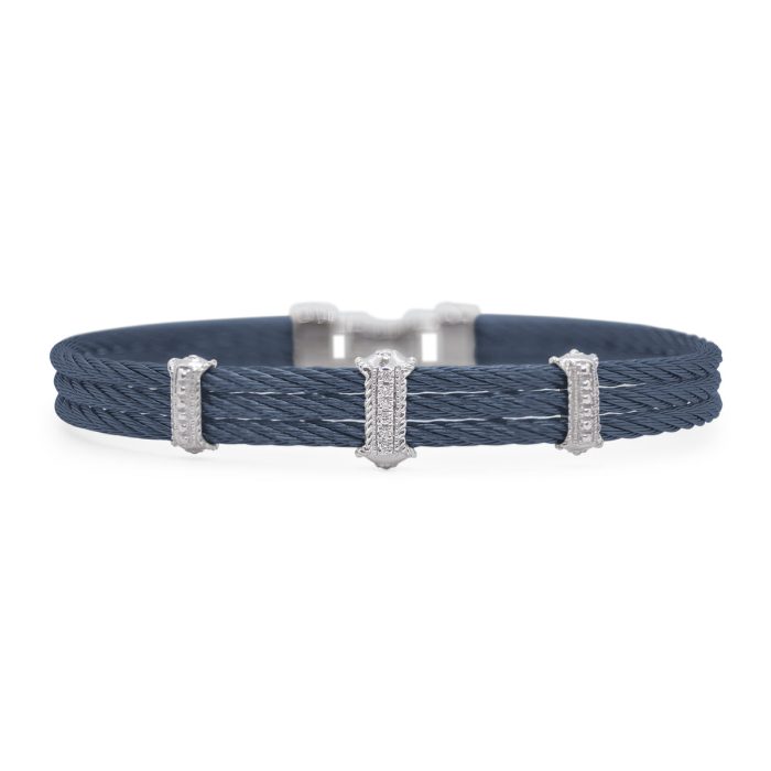 ALOR Stainless Steel and White Gold Diamond Triple Station Bracelet in Blueberry