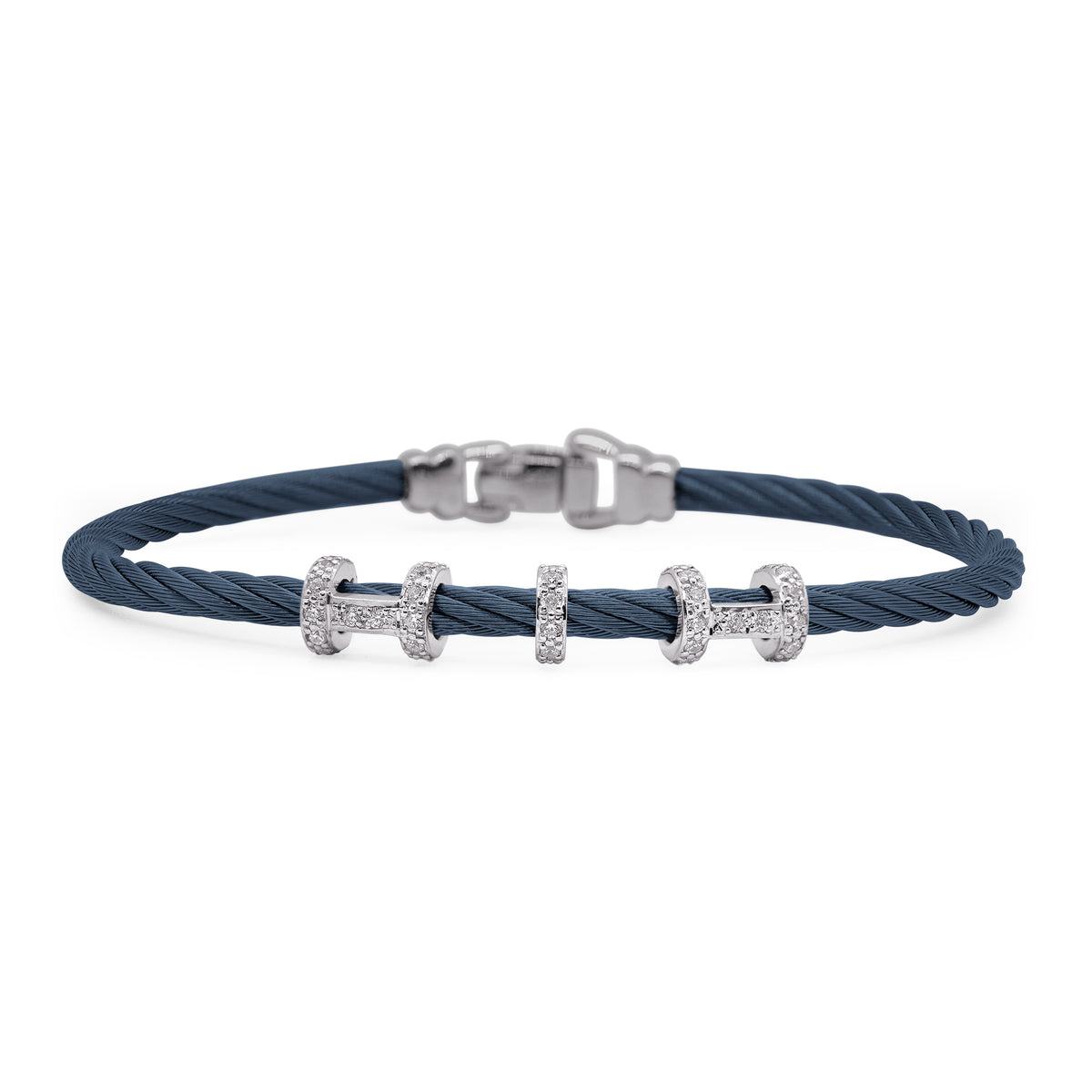 ALOR Stainless Steel and 14k White Gold Diamond Halo Harmony Bracelet in Blueberry