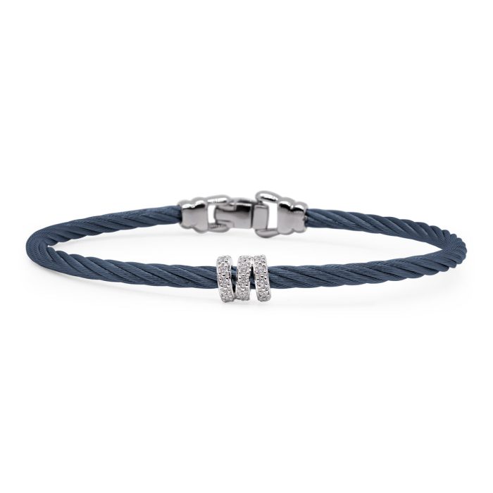 ALOR Stainless Steel and 14k White Gold Diamond Halo Bracelet in Blueberry