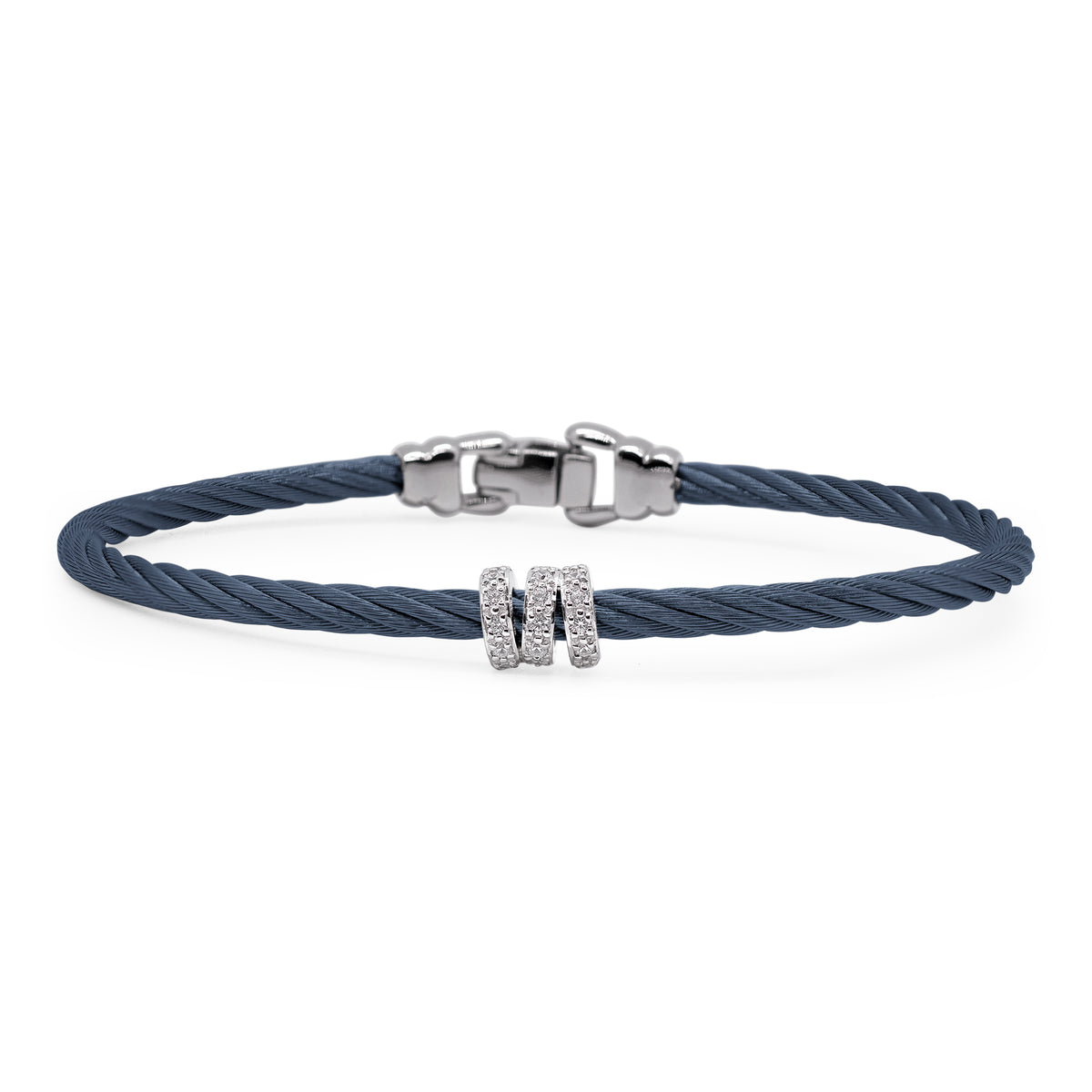 ALOR Stainless Steel and 14k White Gold Diamond Halo Bracelet in Blueberry