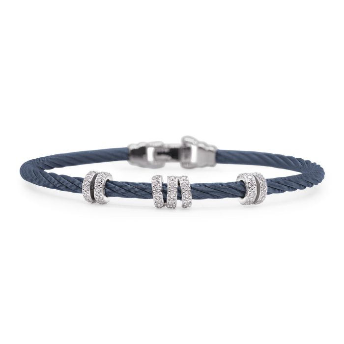 ALOR Stainless Steel and 14k White Gold Diamond Triple Halo Bracelet in Blueberry