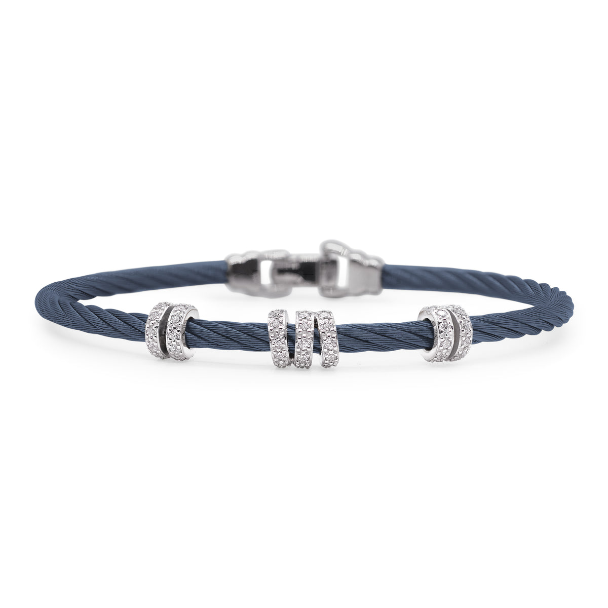 ALOR Stainless Steel and 14k White Gold Diamond Triple Halo Bracelet in Blueberry