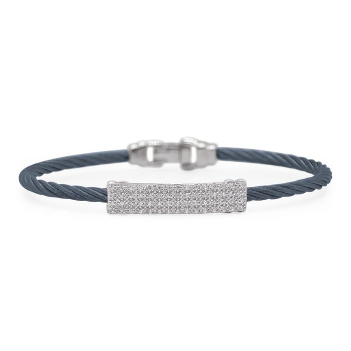 ALOR Stainless Steel and 18k White Gold Diamond ID Station Bangle in Blueberry